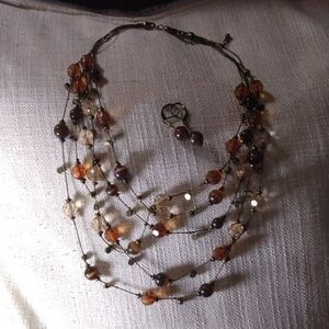 Necklace, brown/amber beads with matching earrings, Fall time necklace.